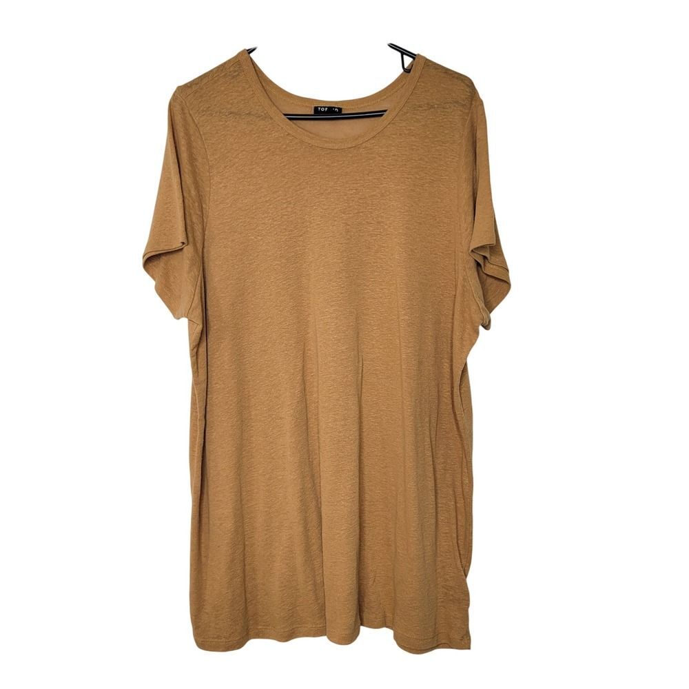 Torrid Women's Plus Size 3X Linen Blend Crew Neck Short Sleeve Top Relaxed Tan